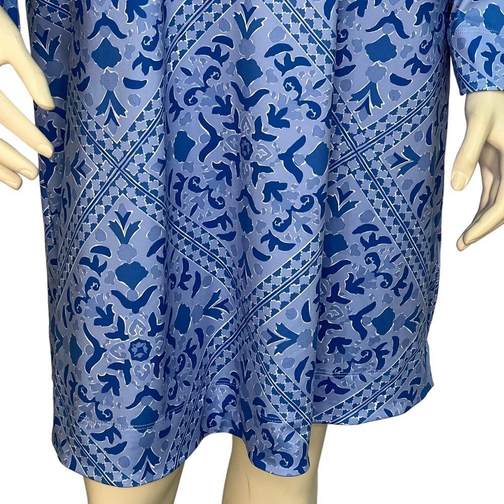 Blue Patterned Long-Sleeve Shirt Dress - Picture 4 of 9